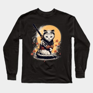 Japanese Style Cat With a Sword Long Sleeve T-Shirt